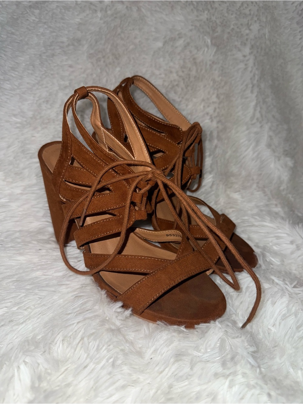 Charlotte Russe Brown Lace-Up Wedge Sandals
